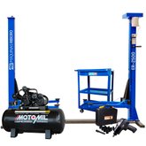 Elevador Automotivo Monofásico Azul de 2,5 T + Compressor de Ar 15 Pés 3,0HP 175 Litros Bivolt + Carrinho com 1 Gaveta + Jogo Chave de Impacto 1/2 Pol