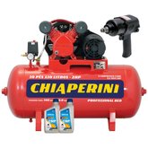 Compressor de Ar Média Pressão Red 10 Pés 140PSI 2HP 110 Litros Trifásico + Chave Parafusadeira de Impacto Pneumática de 1/2 Pol. + 2 Óleos 