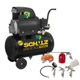 Motocompressor de Ar Portátil 2HP 25 Litros Monofásico 220V com Roda + Kit de Ar com 5 Peças para Compressor