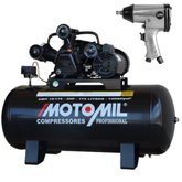 Combo Compressor de Ar Profissional 15 Pés 3,0HP 175 Litros Bivolt 110/220V Mono + Chave de Impacto Pneumática 1/2 Pol.