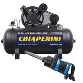 Compressor de Ar 20 Pés 200 Litros Trifásico 220V/380V + Chave Parafusadeira de Impacto 1 Pol. Maleta e 4 Soquetes FortG Pro