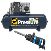 Compressor de Ar Storm Heavy Duty Alta Pressão Industrial 20 Pés 250 Litros 220/380V + Chave Parafusadeira de Impacto 1 Pol FG3500U FORTG Pro