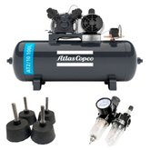 Compressor de Ar 10 Pés 100 Litros 2HP 127V Atlas Copco + Filtro Regulador de Ar e Lubrificador 1/4 e Amortecedor de Vibração