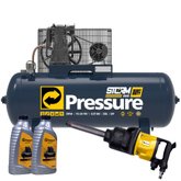 Compressor de Ar Storm 20/250 600 Heavy Duty 20 Pés 250L 220/380V + Chave de Impacto 1 Pol 3.100Nm + 2 Óleos Pressure