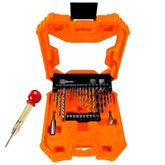 Jogo de Brocas e Bits com 32 Peças + Punção com Empunhadura Pressão Automática 13cm em Alumínio