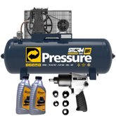 Compressor de Ar Storm 20/250 600 Heavy Duty 20 Pés 250L 220/380V + Chave de Impacto 1/2 Pol. com 5 Soquetes  Shallper+ 2 Óleos Pressure