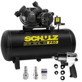 Combo Compressor de Ar SCHULZ CSV 10 Pés 110L 2HP 220V + Chave de Impacto SK 47K 1/2 Pol. 70 Kgf/m + Acessórios