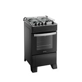 Fogão 4 Bocas Preto Com Mesa Inox Atlas Atenas Bivolt