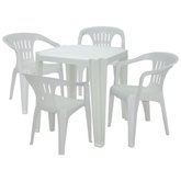 Mesa Quadrada Tambaú Branca TRAMONTINA-92314010 + 4 Cadeiras Atalaia com Braço