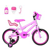 Bicicleta Aro 16 Alumínio + Kit Passeio Rosa E Pink