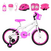 Bicicleta Aro 16 Alumínio + Kit Proteção Branca E Pink