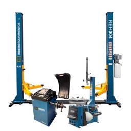 Elevador Automotivo Hidráulico 4 Toneladas 4000 Kg Double Lock com Base e Chumbador + Balanceadora de Rodas Automática Computadorizada com Capô Azul 220V Monofásica + Desmontadora de Pneu Lateral Azul 220V Monofásica