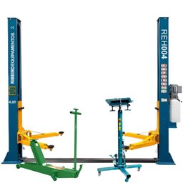 Elevador Automotivo Hidráulico 4 Toneladas 4000 Kg Double Lock com Chumbadores + Macaco Telescópico Hidráulico 500Kg 1 Estágio para Retirar Câmbio + Macaco Jacaré 2 Toneladas Longo com Roda de Ferro 