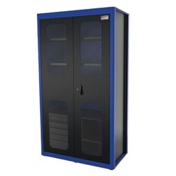 Armário Vertical para Ferramentas Azul 2 Portas com Visores e 5 Gavetas