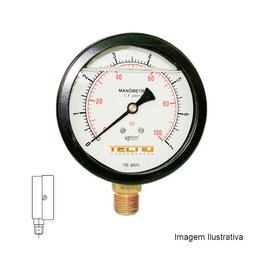 Manômetro Mostrador Ø100mm com Glicerina Escala 0 a 20kgf/cm² Rosca de 1/2"NPT Reto Novotest.br TECN-550.100R20