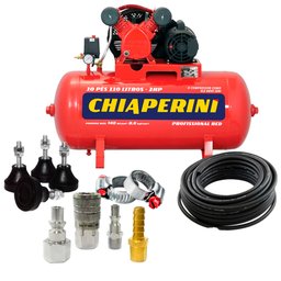 Compressor de Ar 10PCM Chiaperini + Amortecedores de Vibração + Rolo Mangueira + Abraçadeira de Aço + Engate Rápido 