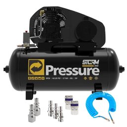 Compressor de Ar 10 Pés 2HP 100 Litros 110/220V Monofásico Storm-300 + Mangueira de 15 Metros + Engates e Adaptadores 1/4 Pol.