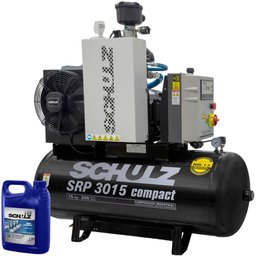 Compressor de Ar Rotativo de Parafuso SRP 3015 Compact III 15HP 7,5Bar 200L 220V Trifásico + Óleo Mineral para Compressor Parafuso 4L