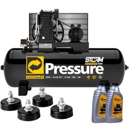 Compressor de Ar Storm 20 Pés 200L 140Lbs 220/380V com 2 Óleos e Jogo Amortecedor de Vibração 4 Peças