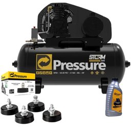 Compressor de Ar Storm 10/100 300 10 Pés 2HP 100 Litros 110/220V + Óleo + Kit Amortecedor de Vibração 4 Peças Pressure