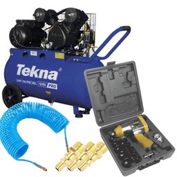 Conjunto Compressor de Ar 10 Pés 2HP 80L  e Chave de Impacto Pneumática 1/2 Pol. com Maleta e Acessórios