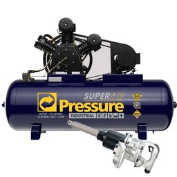 Compressor de Ar 40 Pés 175 PSI 425 Litros Trifásico 220/380V IP21 + Chave de Impacto Eixo Longo de 1 Pol. 2440Nm