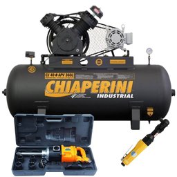 Compressor 40 + APV 360 Litros Trifásico 220/380V 10HP + Ferramentas Pneumáticas