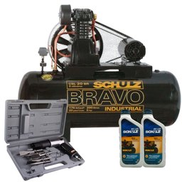 Compressor CSL20BR/200L Alta Pressão 20 Pés 175 LBS Trifásico + Kit Martelete Rebarbador Pneumático SCHULZ