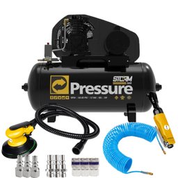 Compressor de Ar Storm 10/100 300 10 Pés 2HP 100 Litros 110/220V + Jogo de Ferramentas Pneumáticas