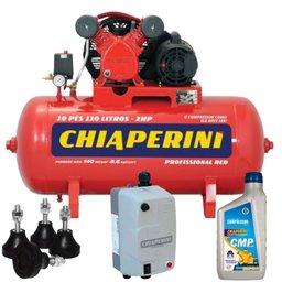 Compressor de Ar 10 pés 2hp 110 Litros Monofásico + Chave de Partida + Kit de Amortecedores  e Óleo