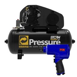 Compressor de Ar Storm 300 10/100 300 10 Pés 2HP 100 Litros 110/220V + Chave de Impacto 1/2 Pol. 34kgfm