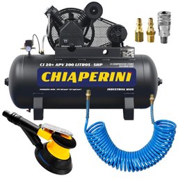 Compressor de Ar 20 Pés 200L Trifásico 220V/380V de Alta Pressão Industrial + Lixadeira 5 Pol e Acessórios