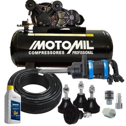 Compressor de Ar 30 Pés 7,5HP 220/380V Trifásico + Chave Parafusadeira Pneumática 1 Pol 4200Nm e Acessórios