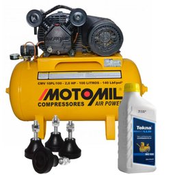 Compressor de Ar 10 Pés 100L 2hp  + Amortecedores de Vibração e Óleo 1L