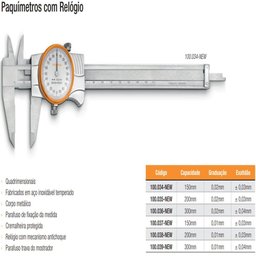 Paquímetro Com Relógio - 300mm - Graduação 0,01mm