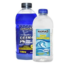 Fluido para Radiador Ultra PS Azul 1 Litro + Água Desmineralizada Deionizada 1 Litro