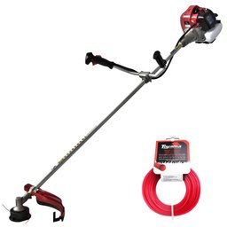 Roçadeira a Gasolina 43CC 1,4HP com Partida Manual + Fio de Nylon Vermelho Quadrado 3mm x 10m