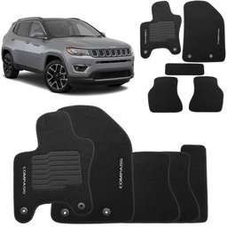 Jogo Tapete Carpete Jeep Compass 2012 a 2019 Preto Fixação Original