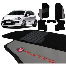 Jogo de Tapetes Carpete Fiat Punto 2012 a 2017 Preto Bordado 5 Peças