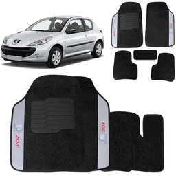 Jogo de Tapetes Carpete Peugeot 206 Preto Bordado 5 Peças