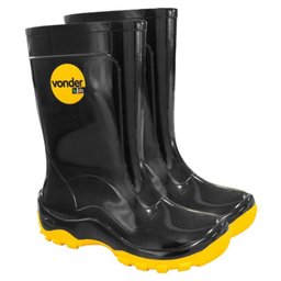 Bota Infantil de Pvc 26/27 Preta e Amarela com Forro 