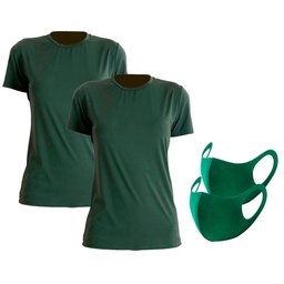 Camiseta Antiviral Feminina Manga Curta Verde Tamanho GG + Máscara de Tecido Antiviral Verde Adulto-CHROMALIQUIDO-K3217