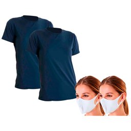 Camiseta Antiviral Feminina Manga Curta Azul Tamanho P + Máscara de Tecido Antiviral Branco Adulto-CHROMALIQUIDO-K3219