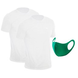 Camiseta Antiviral Masculina Manga Curta Branca Tamanho M + Máscara de Tecido Antiviral Verde Adulto-CHROMALIQUIDO-K3228