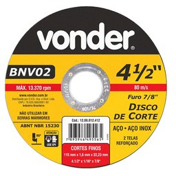Disco de Corte Fino Grão 60 4.1/2 Pol.-VONDER-1208012412