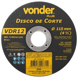 Disco de Corte 115 x 3 x 22,23mm G30 para Aço e Metais Ferrosos