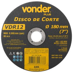 Disco de Corte 180 x 3 x 22,23mm G30 para Aço e Metais Ferrosos