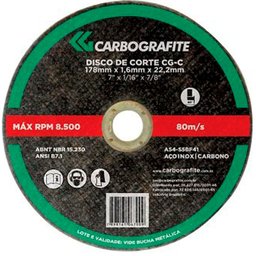 Disco de Corte CG-C para Aço Carbono e Metais de 178 x 3,2 x 22,2mm