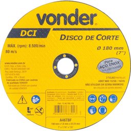 Disco de Corte 180 mm x 1,6 mm x 22,23 mm Dci Inox Vonder-Vonder-331053