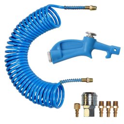 Combo de Mangueira Espiral em PU Azul 7,70 Metros 1/4 Pol. NPT + Jogo de Engate Rápido + Bico para Limpeza